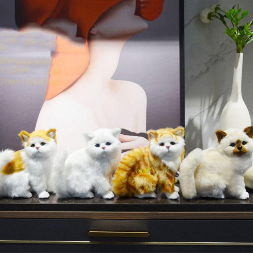3D Eyes Realistic Cat Stuffed Doll Sitting Posture Lifelike Cat Plush Toy  Crafts