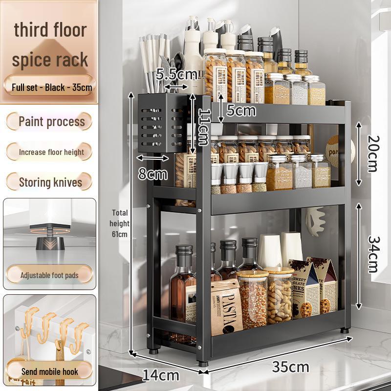 Countertop Kitchen Storage Rack for Spices and Sauces - Organize Oil, Salt, Vinegar, and Soy Sauce