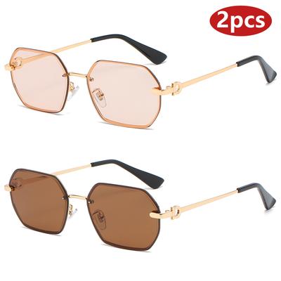 2pcs Vintage Metal Small Frame Sunglasses Women Men Punk Gradient Colorful Rimless Cycling UV400