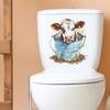 Whimsical Cow with Metal Bucket Toilet and Wall Sticker Set Waterproof Self-Adhesive Removable Decal for Bathroom WC Decoration