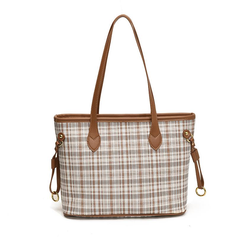 Tote bag women's large-capacity plaid commuter bag new casual shoulder bag college student class bag