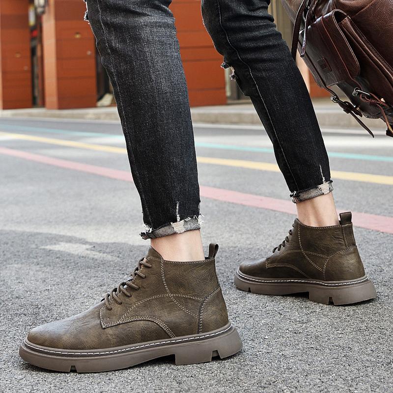 Fashion Classic Brand Men's Workwear Boots Thick Soled Wear-resistant Men's High Top Shoes High-quality Genuine Leather Casual Shoes