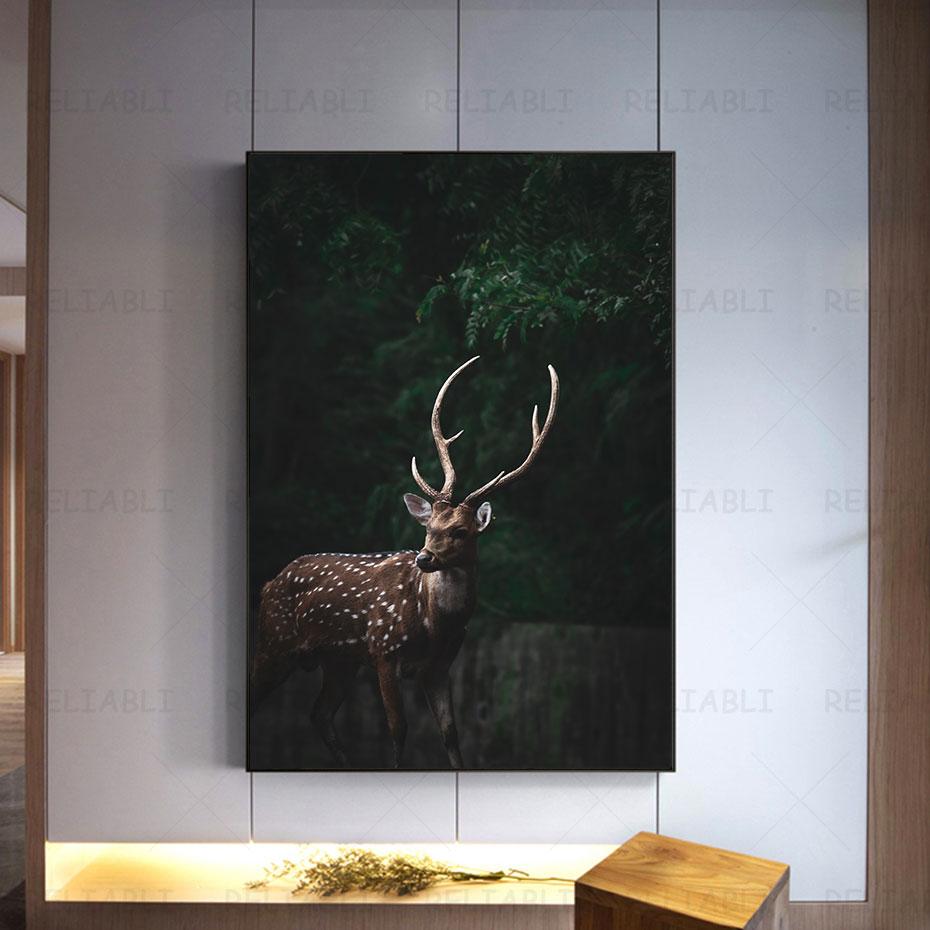 Deer In Forest Canvas Painting Animal Wall Art Picture Posters and Prints for Living Room Decor Porch Home Decoration Cuadros