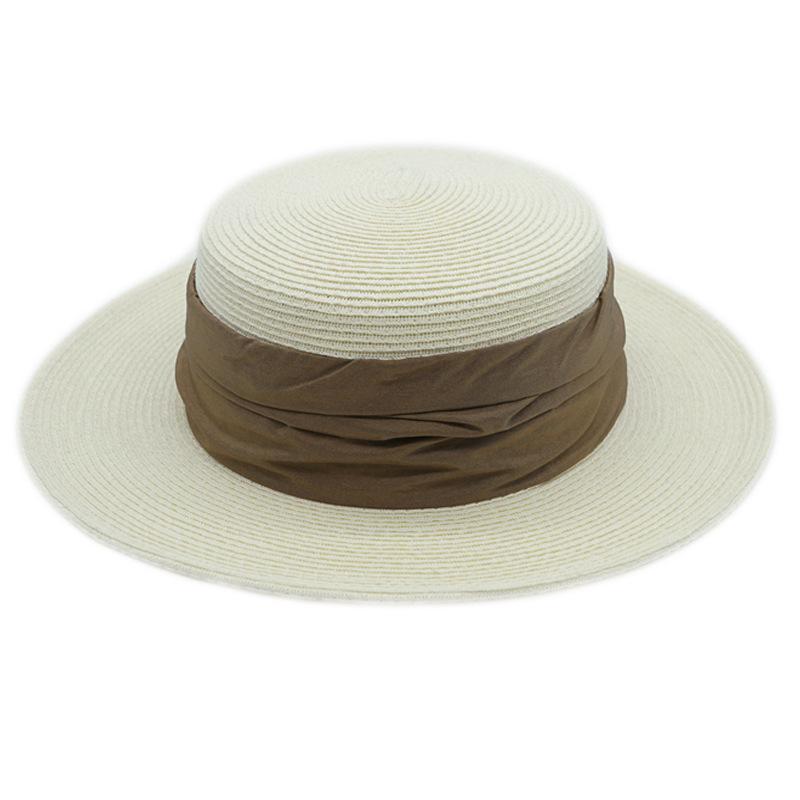 French Retro Elegant Celebrity Japanese Milk White Flat Top Top Hat Women'S Summer Sunshade Sun Protection Beach Straw Hat Sun