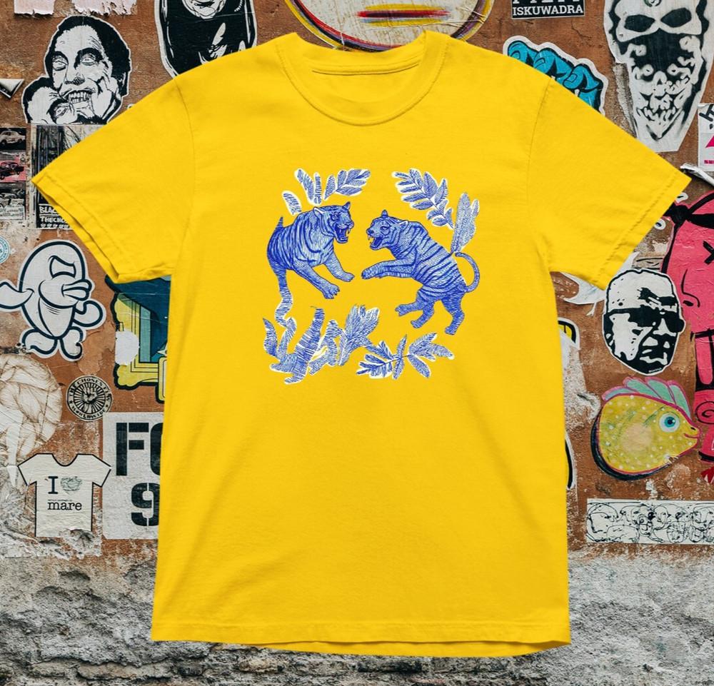 Porcelain Style Tiger Teeth Cartoon T-Shirt – Vintage Animal Art Royal Danish Unisex T-Shirt S