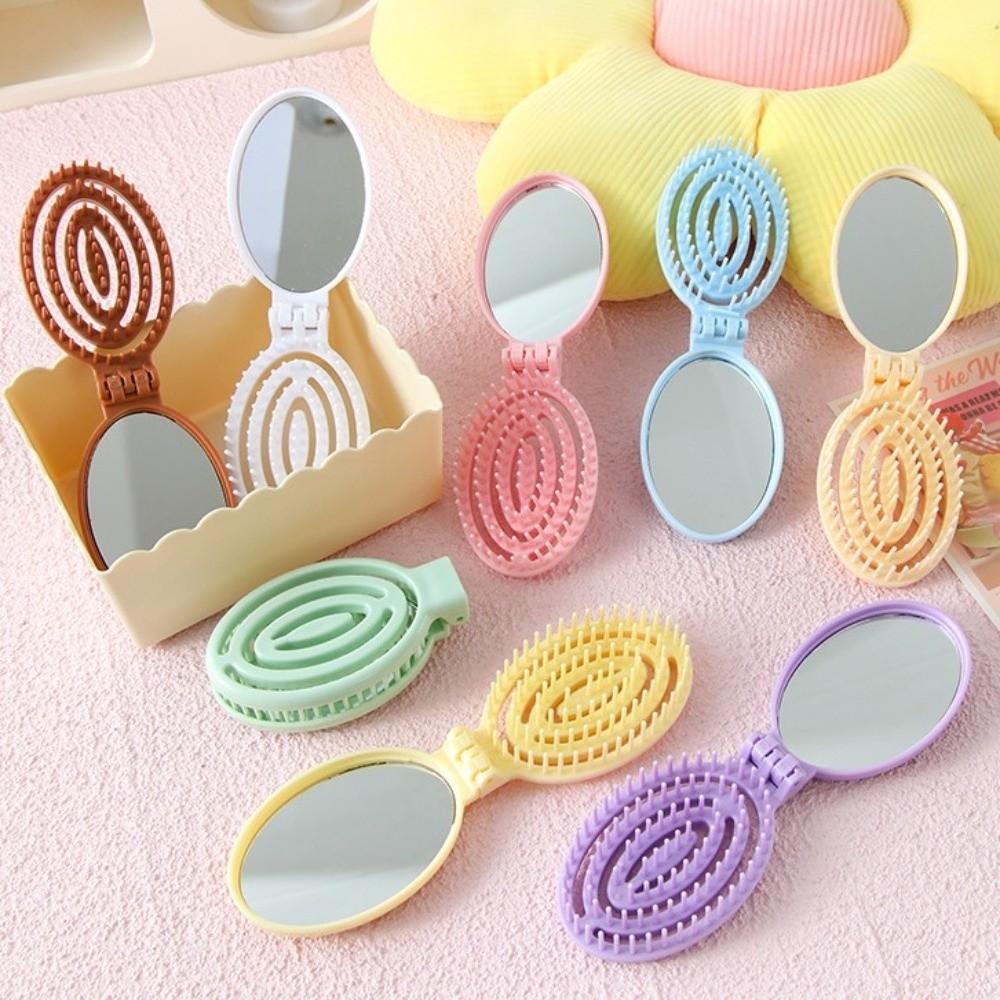 Mini Foldable Hair Brush with Mirror Air Cushion Comb Portable Folding Hair Comb Travel