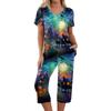 Women Two Piece Set Halloween Print Short Sleeve Top and Capri Pants Casual Lounge Wear Set for Daily Use and Seasonal Events
