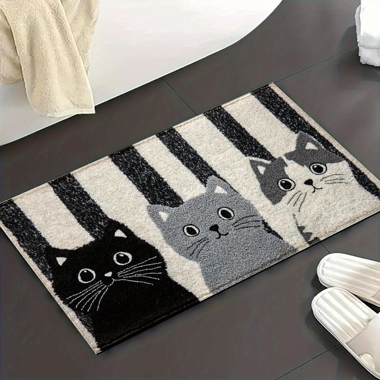 

VIKAMA Check-Pattern Cartoon Faux Cashmere Carpet Soft Bathroom Entrance Mat, Living Room, Bedroom Carpet, Home Decoration 40x60cm 16x24inch