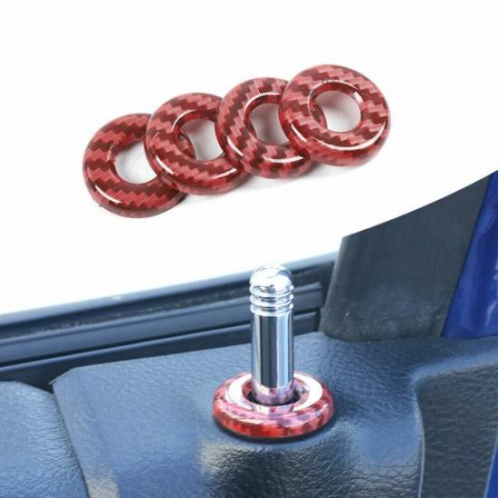 4x Door Lift Bolt Lock Pin Trim For Dodge RAM 2010+ Red Carbon Fiber Accessories