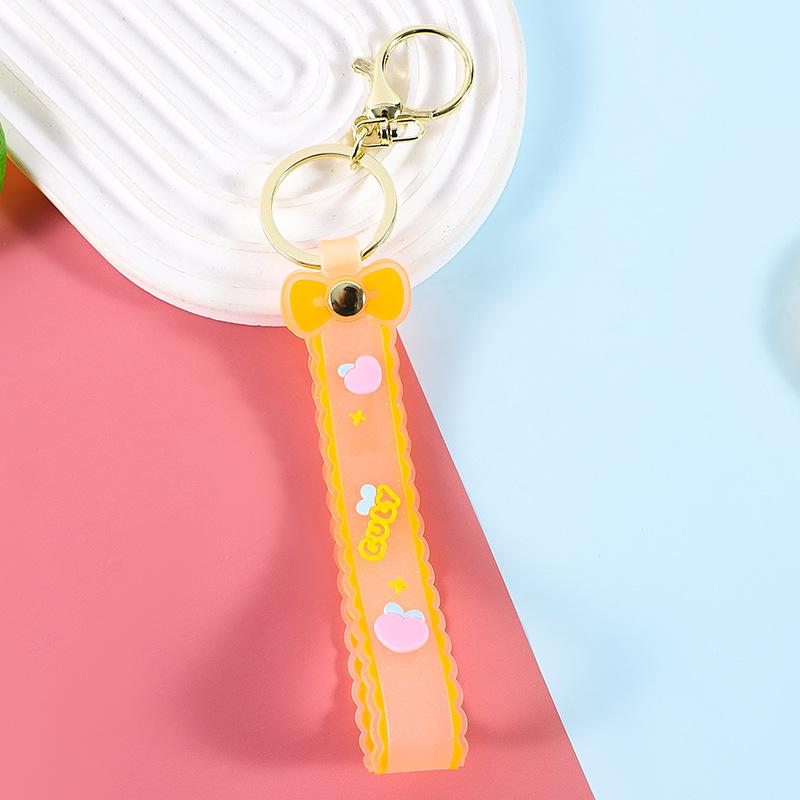 Silicone Glitter Bow Keychain with Leather Strap - Cartoon Style Gift Accessory