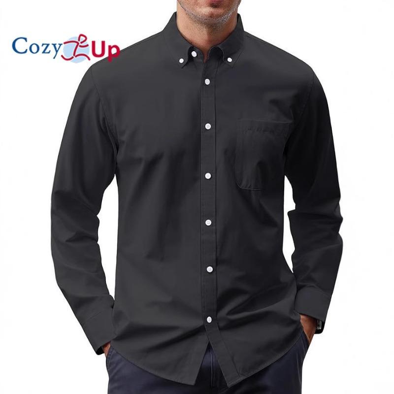 Cozy Up Men's Oxford Shirt Solid Casual Button Down Collar Shirts Long Sleeve Dress Shirts with Pocket