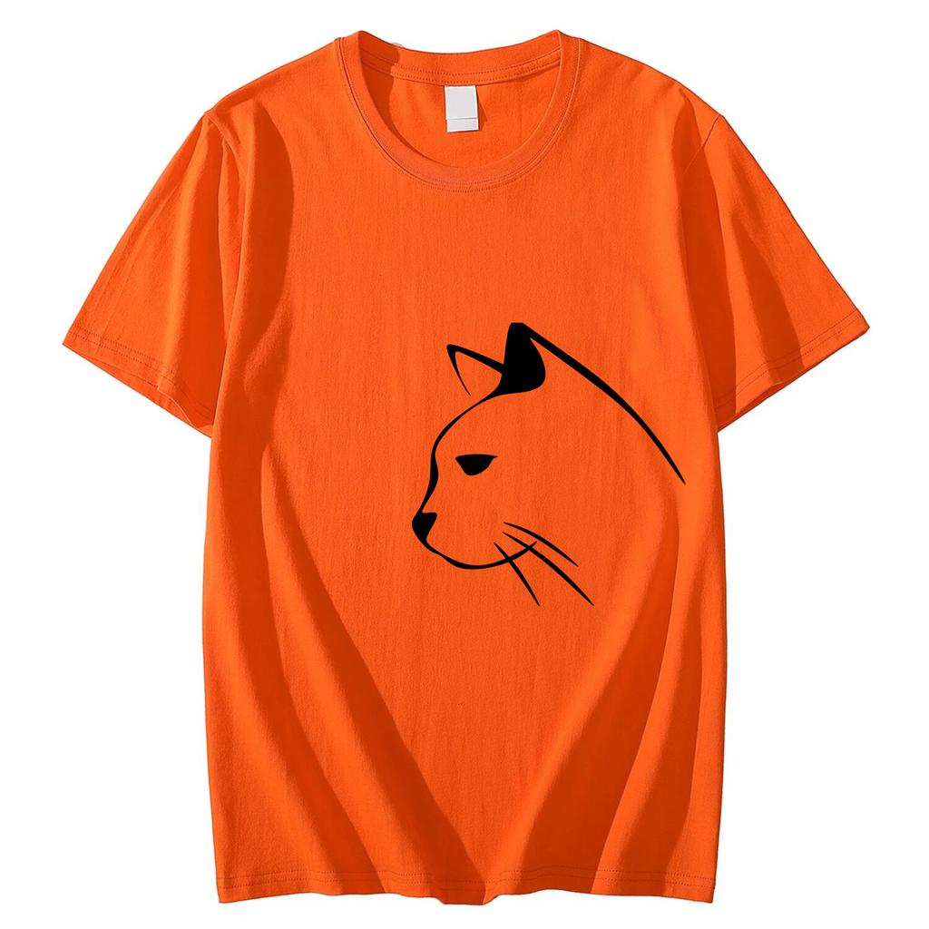 Letní bavlněné pánské a dámské tričko s krátkým rukávem a potiskem kočky, kulatý výstřih, měkké, elastické, prodyšné pánské tričko