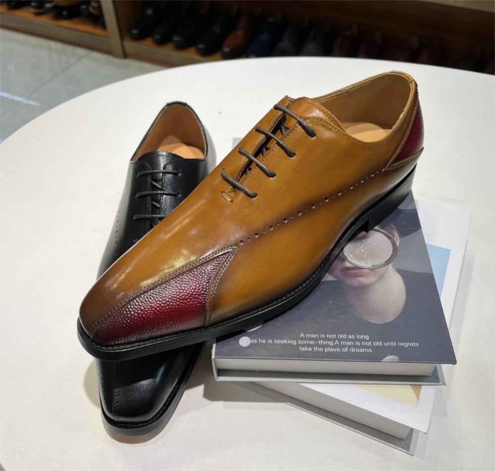 High Quality Men's Formal Shoes Genuine Leather Luxury Party Wedding Men's Shoes Lace-up Pointed Toe Brown Oxford Business Shoes