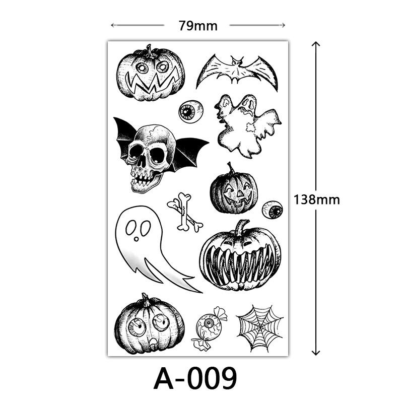 Halloween Tattoo Sticker, Skull Reaper Sickle, Black Bat Tombstone Pumpkin Tattoo