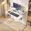 Computer Desk, 80cm Home Office Study Table with Hutch Shelf, Cup Holder, Headphone Hook, White