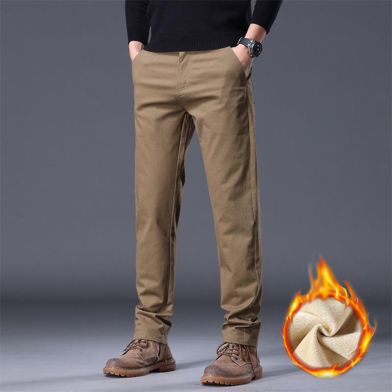 Pants Men's Spring and Autumn Men's New Fleece Warm Versatile Simple Business Pants Solid Color Trend Casual Men's Pants