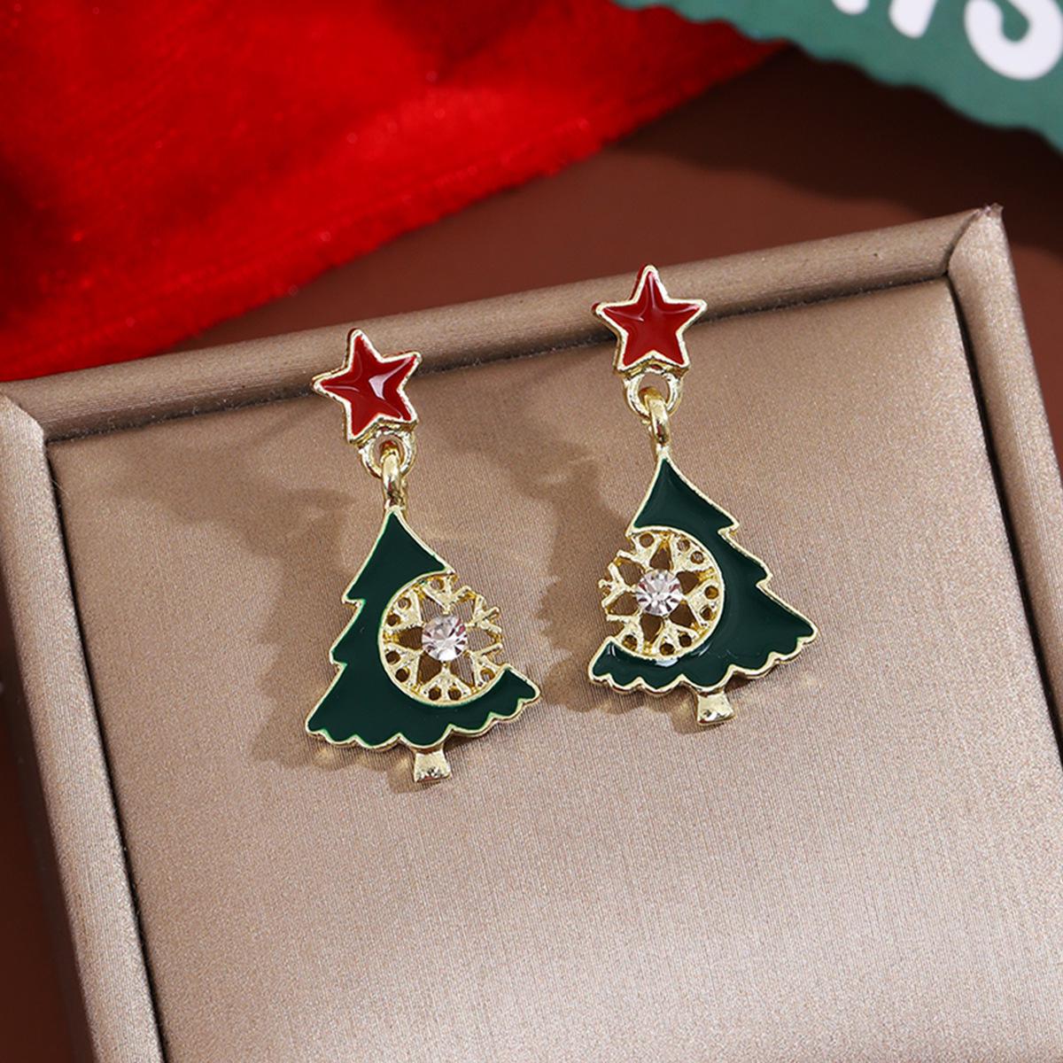 

Silver Needle Christmas Rhinestone Star & Tree Earrings