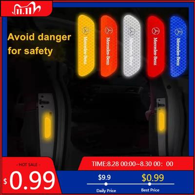 GLC GLB 4PCS Car Door Reflective Sticker Warning Reflector Sticker Decal Auto Styling for Mercedes Benz A B C E G CLA GLK CLASS