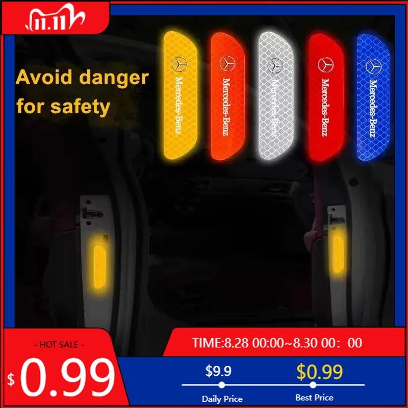 GLC GLB 4PCS Car Door Reflective Sticker Warning Reflector Sticker Decal Auto Styling for Mercedes Benz A B C E G CLA GLK CLASS