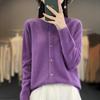 Women's Osmanthus Stitch Wool Cardigan - Round Neck, Loose Fit, Button-Up, Casual Knitwear Outerwear