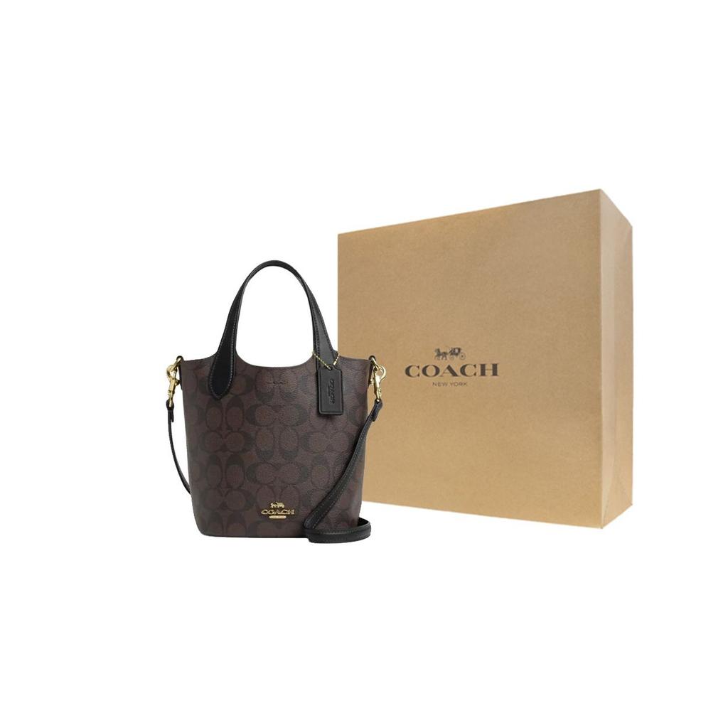 Coach Hanna 18 Marke Logo Magnetischer Druckknopf Abnehmbare Eimer Tasche Damen Umhängetasche Gold Braun Schwarz CR256-IMAA8