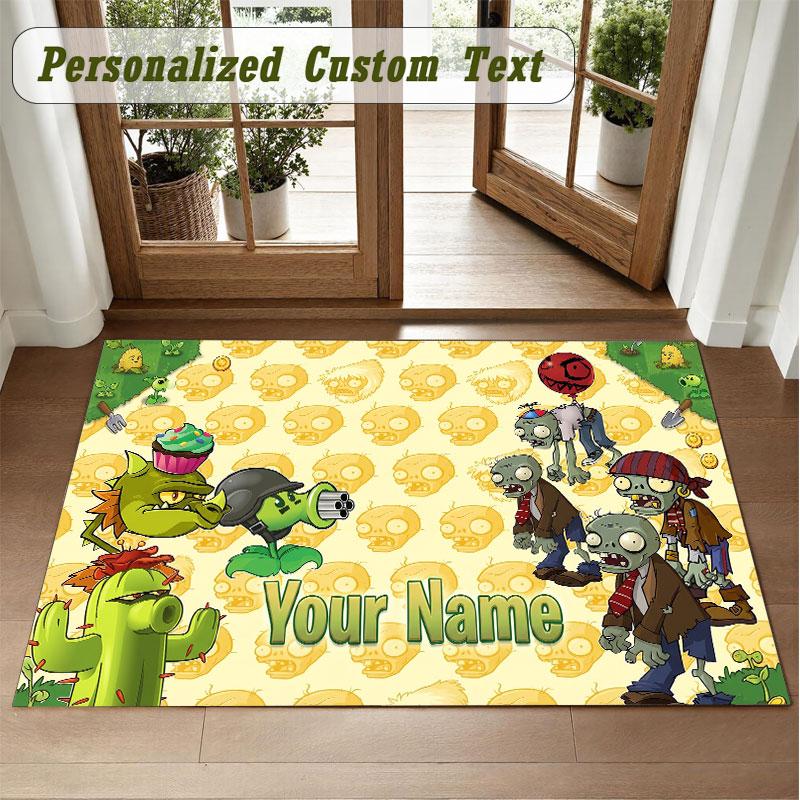 Crystal Velvet Square Rug Custom NamePlants vs. Zombie Pattern Non Slip Home Floor Decor Rug
