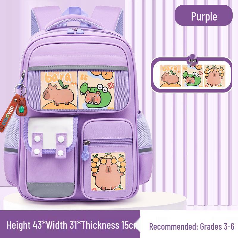 

Милый рюкзак Capybara большой вместимости для мальчиков и девочек начальной школы (1-6 классы) с защитой позвоночника Backpack + 3 Cards + Keychain