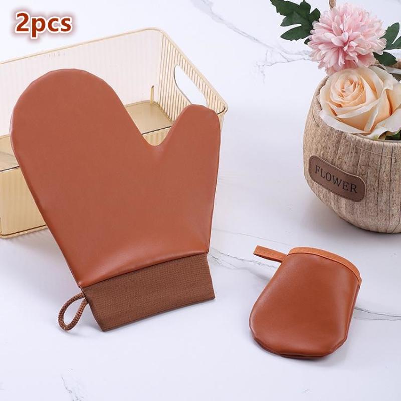 

2 шт. Перчатка для лосьона для тела, Варежка для автозагара, Двусторонняя, Предотвращает липкие руки, Аппликатор, Быстросохнущая кожаная перчатка, Аппликатор для макияжа коричневый