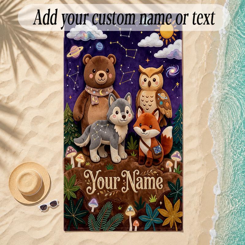 Forest Theme Soft Beach Towel Personalized Custom Name Text Towel Portable for Beach Pool Travel