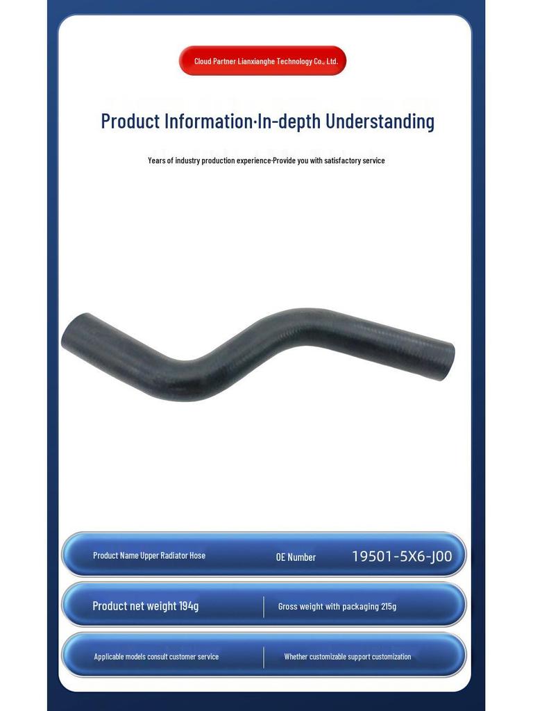 Upper Radiator Water Hose for 200019 Car Accessories, Part No. 19501-5X6-J00