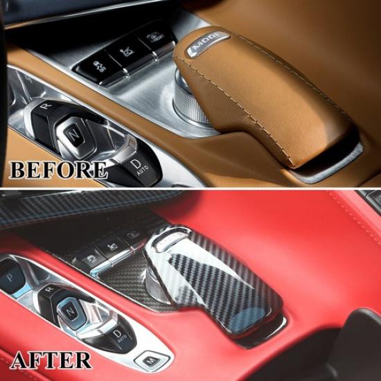 Carbon Fiber Style Gear Shift Knob Head Cover Trim For Chevrolet Corvette C8