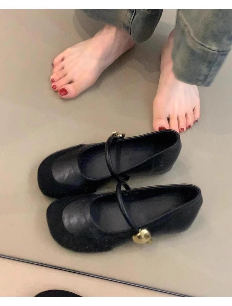 Schafslederversion~ Retro Oma Schuhe Damenwort mit runder Spitze Echtleder Mary Jane Schuhe vielseitig Innenhöhe erhöht Abendwind