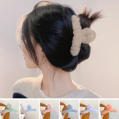 Hiver en peluche griffe de cheveux fausse fourrure Style coréen dents croisées tête arrière pince de requin couleur unie barrette de cheveux chapeaux accessoires de cheveux