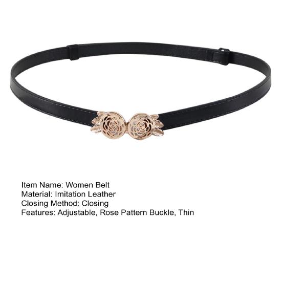 Women Belt Adjustable Imitation Leather Rose Pattern Buckle Waistband Dress Shirt Sweater Coat Accessory