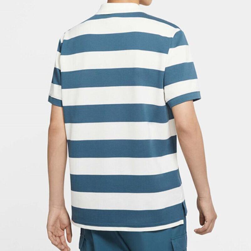Nike Round Neck Striped Casual Short Sleeve Polo Shirt Men Tops Blue DJ0330-058