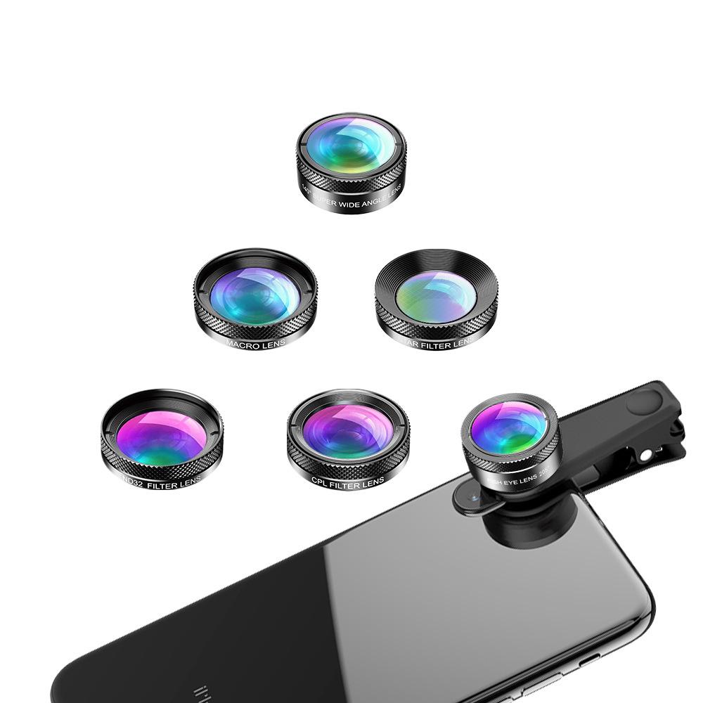 Universal 6-in-1 Mobile Lens Set: Fisheye, Wide-angle, Macro, Telephoto, Polarizing, Starlight.