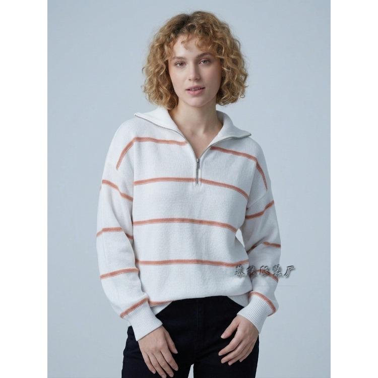 Women's Striped Half Zip Long Sleeve Pullover Sweatshirt Casual Loose Fit Top