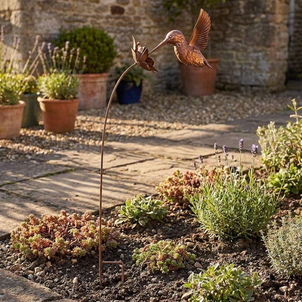 Vintage Kolibri Gartenstecker Metallvogel Blumen Kunstwerke Gartendekorationen Hinterhof Akzent