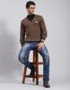 MONTE CARLO Mens Solid Brown V Neck Full Sleeve Pullover