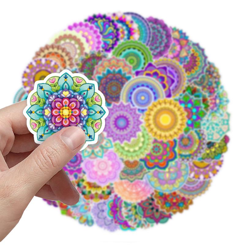 50 Mandala Sticker Pack for Notebooks, Skateboards, Water Bottles, Luggage, and More