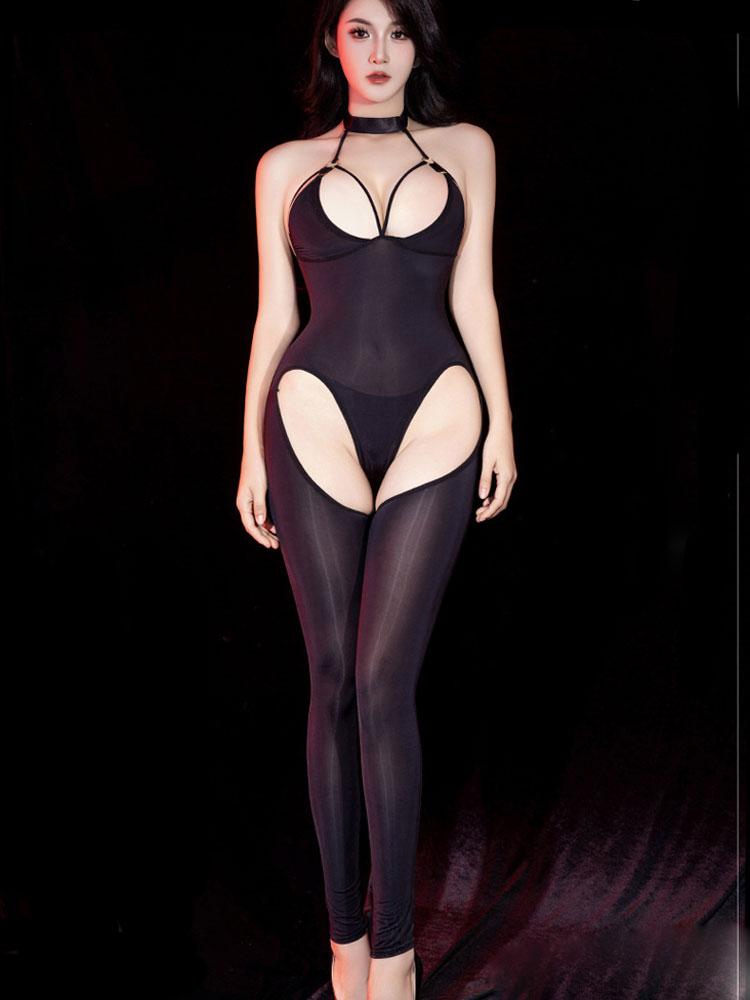 Sexy Hollow Out Women'S Jumpsuit High Elastic Bandage Sheer Transparent Cute Bodysuit Allure Woman Clothing Tights Fashion
