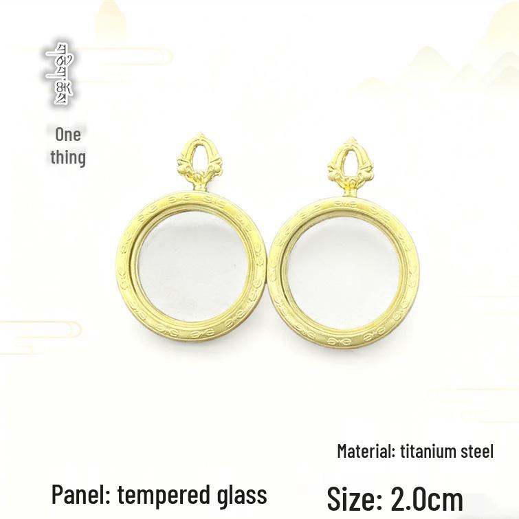 Tibetan Double-Sided Thangka Pendant: Round Stainless Steel Glass Gau Box & Cinnabar Bottle