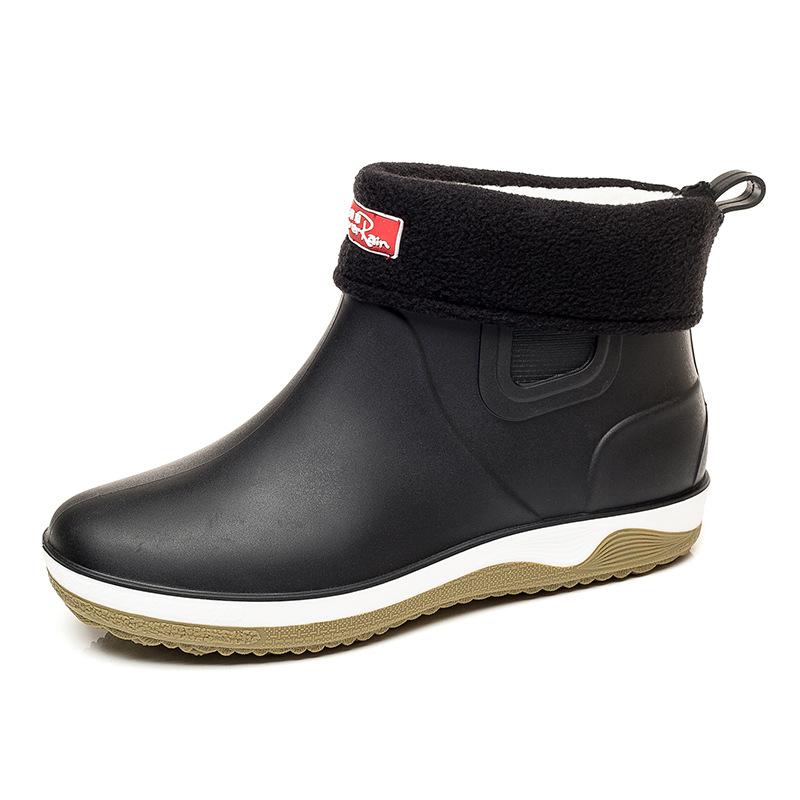 Nové pánské gumové holínky Vodotěsné Protiskluzové Módní Dešťové boty Pánské Zimní Teplé Holínky Rybářské Kotníkové boty Nazouvací Pracovní Galoše
