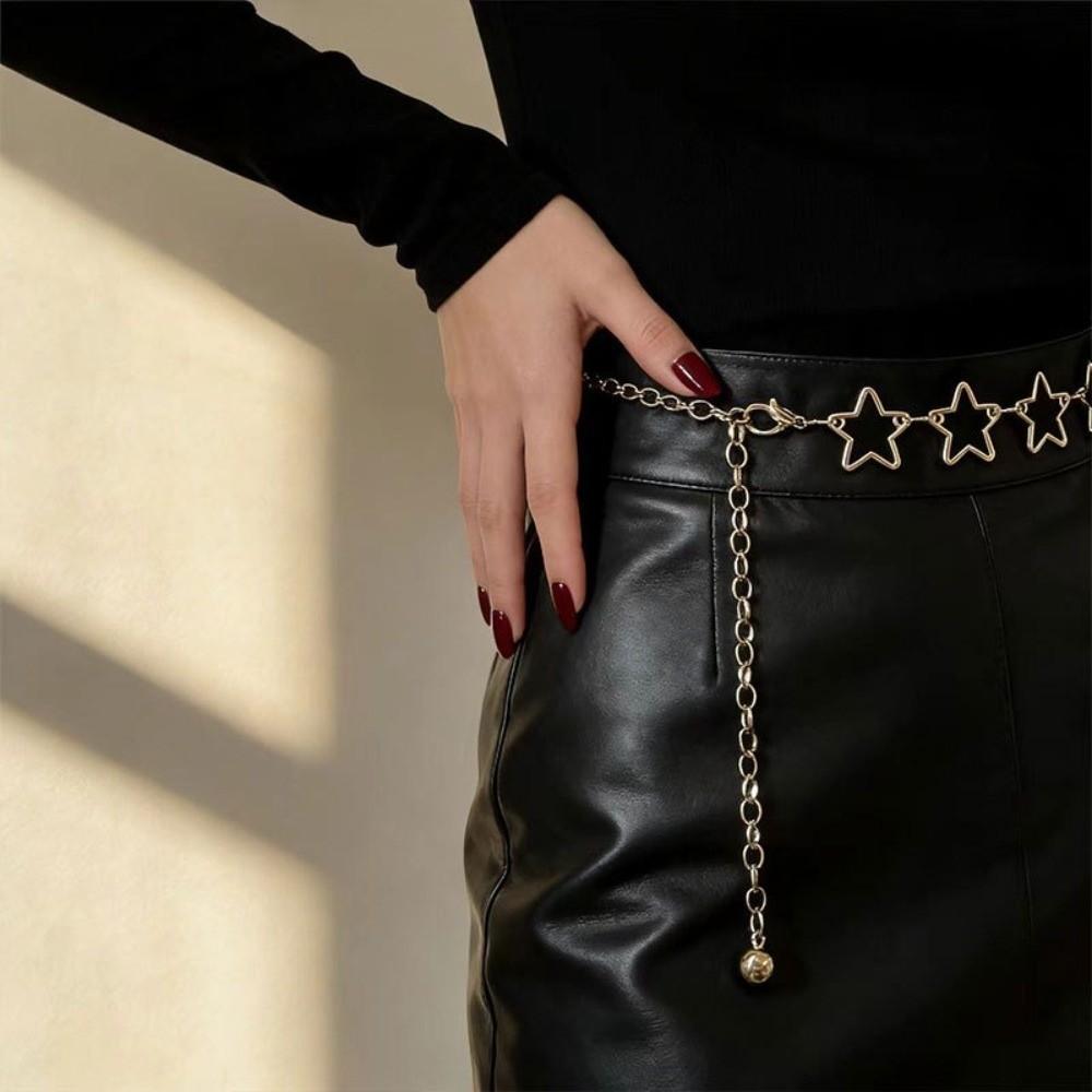 Adjustable Metal Waist Belts Gold/Silver Waist Chain Trendy Hollow Out Belt  Clothing Accessories