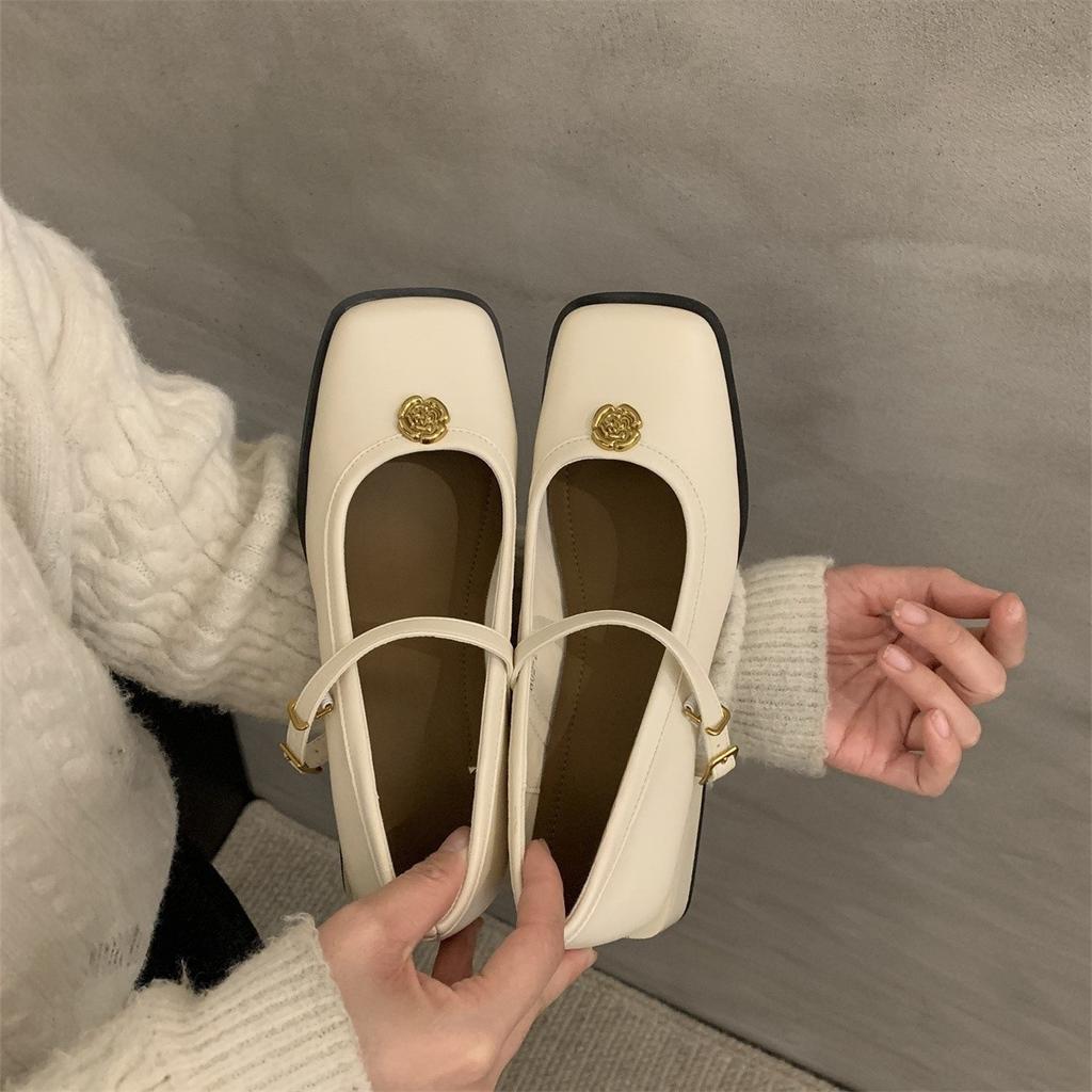 New retro Mary Jane shoes square head shallow mouth word with thick heel versatile single shoes women's shoes