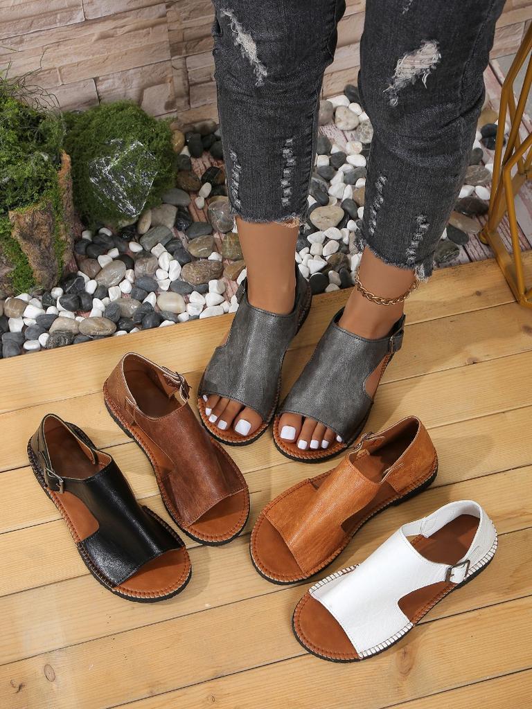 2025 New Summer Women Casual Beach Sandals Vintage Open Toe Gladiator Shoes Buckle Strap Sandals Fashionable and Versatile Shoes
