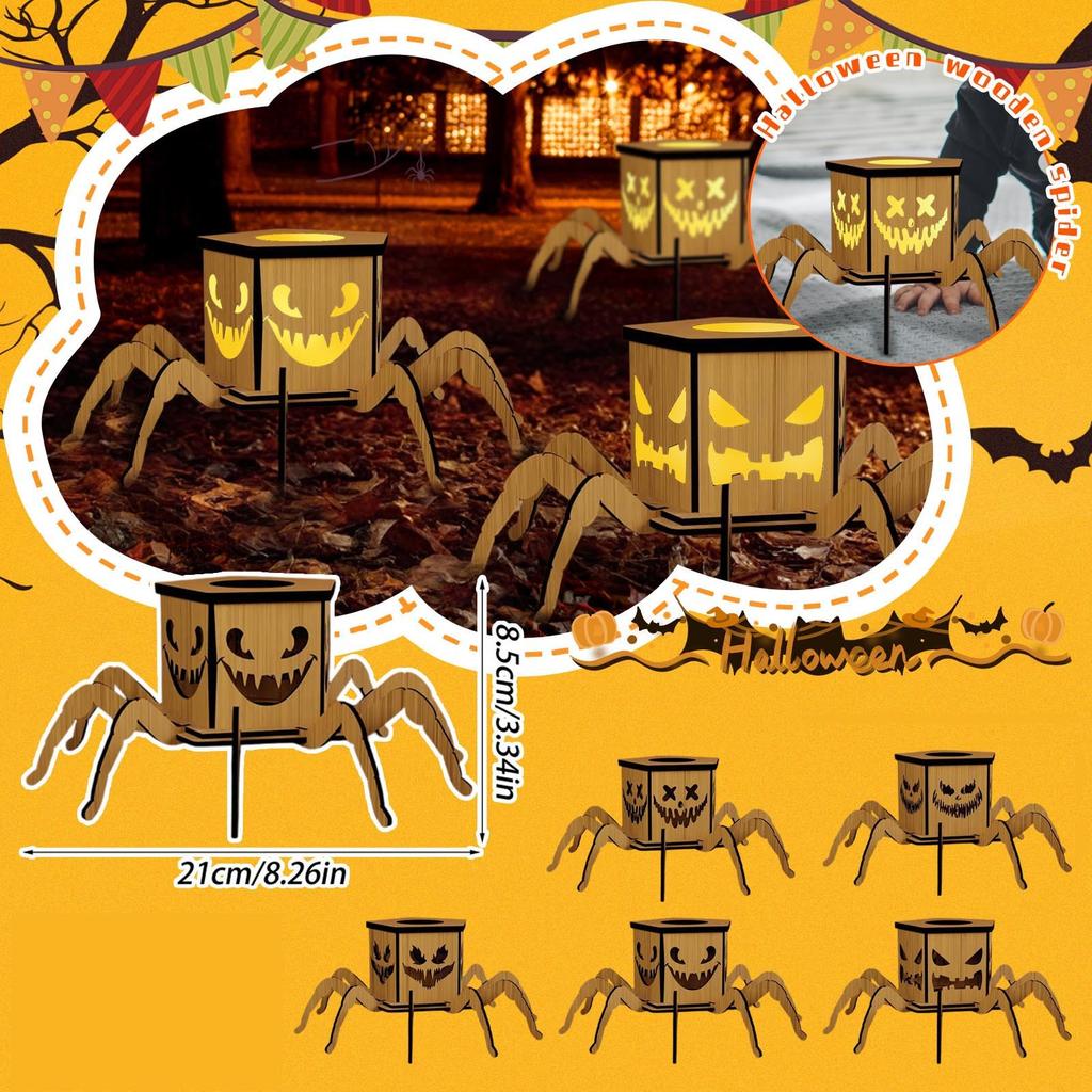 Halloween Wooden Spider Candlestick Decoration Ornaments Festival Atmosphere Layout Props
