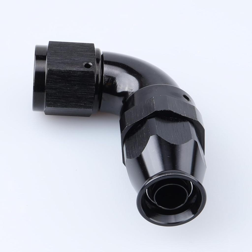 90 Degree Aluminum -8 AN Female To AN8 PTFE Fuel Line Hose Fitting One Piece Full Flow Connector for Teflon Hose, Black