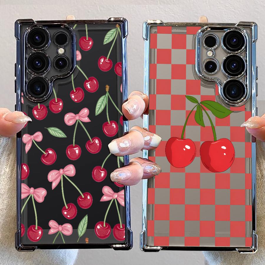 Clear Cover Phone Case for Samsung Galaxy S23 S25 Plus S21FE S24 S24ultra S20 FE S24fe S22 Ultra S25 Ultra Cartoon Bow Cherry