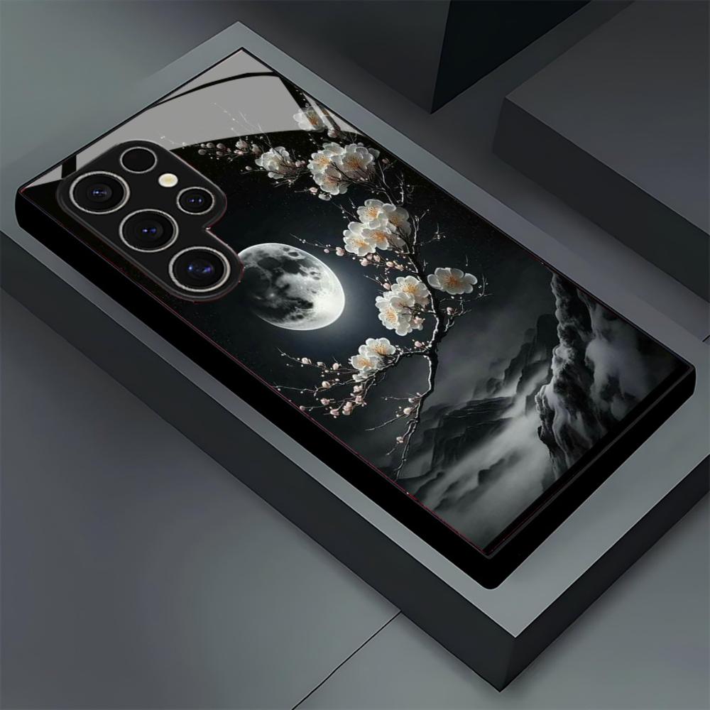 Black flower Phone Case glass phone case for Samsung Galaxy S26 22 23 24 25 PLUS S21 22 23 24 25 ULTRA